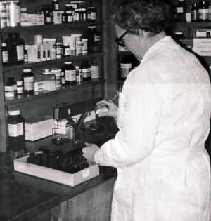 Pharmacy May 1974, photo by Hedley Jones, mortuary assistant